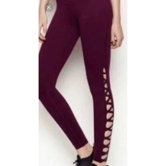 VS Victoria Secret Sport Leggings maroon shimmer cutout Knockout Tights medium - Picture 6 of 6